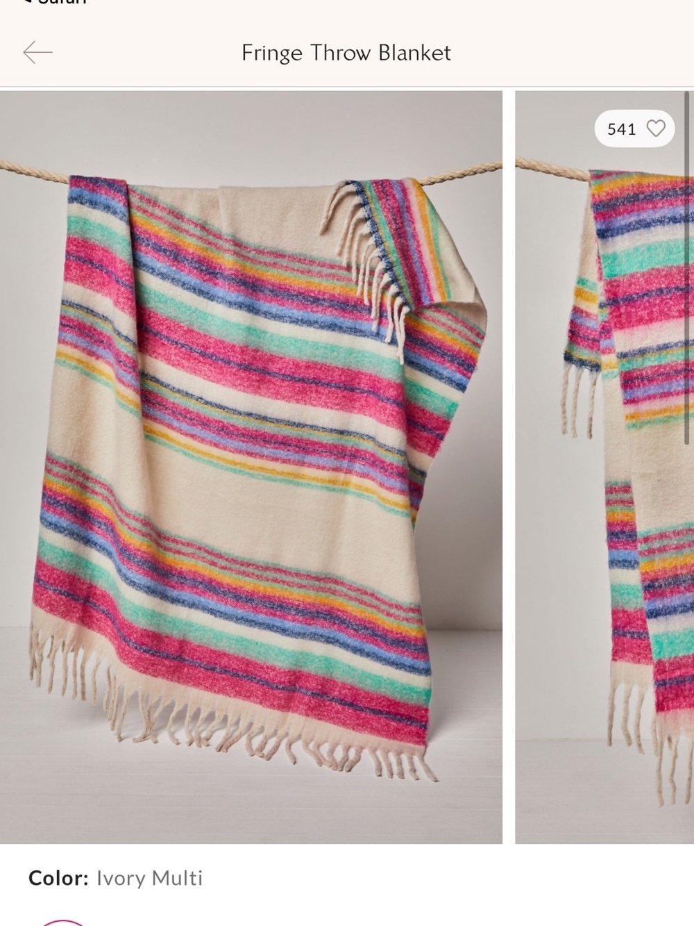 Free People Ivory Multi Striped Fringe Throw Blanket